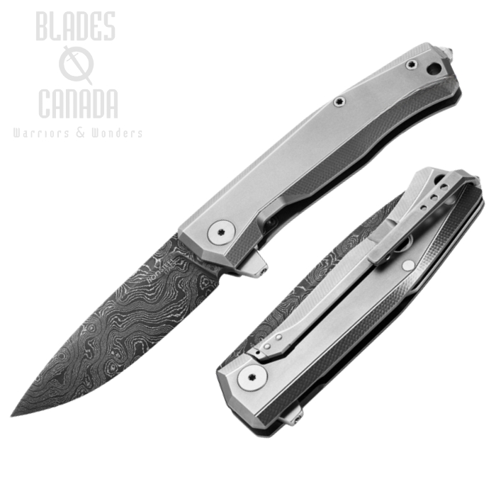 Lion Steel Myto Flipper Framelock Knife, Damascus, Titanium Grey, MT01D GY